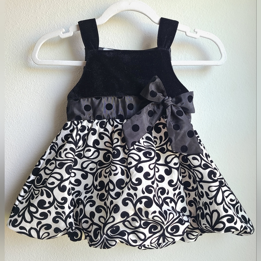 Mud Pie Baby Black & White Poka Dot Formal Tank Dress, Sz 2T/3T